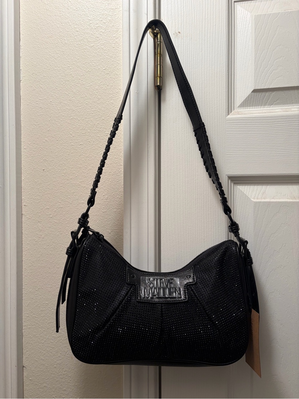 Steve Madden Black Sparkle Shoulder Bag with Braided Strap